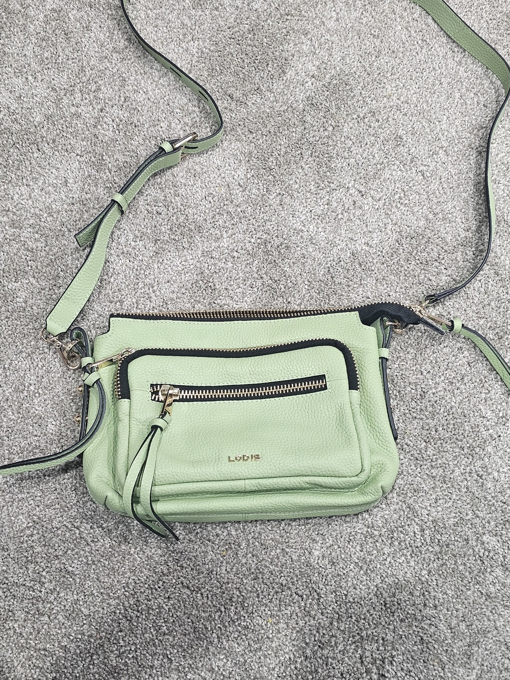 Lodis Mint Green Pebbled Leather Crossbody with Gold Hardware
